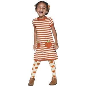 Gymboree Toddler Girl Orange Cotton Stripe Pumpkin Knit Dress Size 6